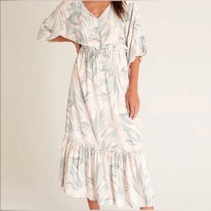 Z Supply Adley Dress Size Small Tropical‎ Print MIDI Ruffle Lined Flowy Boho GUC